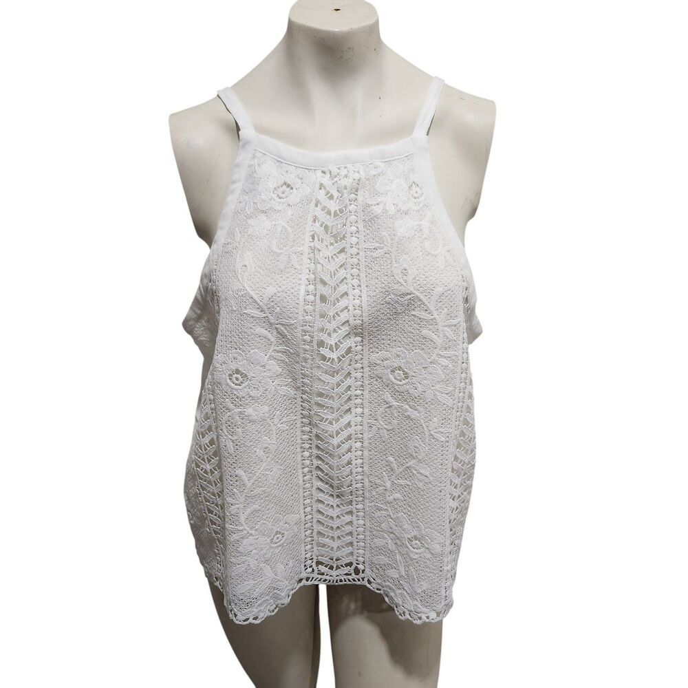 LUQ Sleeveless Blouse Womns SZ L Crochet Cottagecore Boho Peasant Feminine NWT